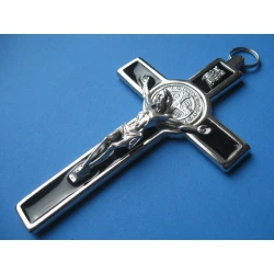Krzyż metalowy z medalem Św.Benedykta 12 cm Wersja Lux czarny